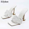 Sandaler 2023 Summer New Design Weave Square Toe Heels High Quality Strange Style Slippers Gladiator Womens Sandal Slides Shoes 220232