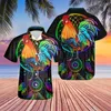 Chemises décontractées pour hommes Noir Bouton hawaïen à manches courtes pour hommes Harajuku Dream Catcher Imprimé Coq Col rabattu Guayabera Camisa Chem