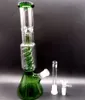 Bécher en verre bleu vert Bong Narguilés 14 pouces Helix Perc Percolator Bongs Heady Fumer des conduites d'eau conduites d'eau avec narguilé attrape-glace