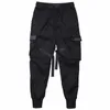 Men's Pants Hip Hop Men Casual Multi Pockets Straps Ankle Tied Cotton Drawstring Cargo Long Track Fashion TrouserMen's