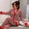 Women's Two Piece Pants 2pcs Womens Pajamas Sets Woman Pajama Summer V Neck Design Suit Long Sleeve Trousers Set Home Clothes Sexy Satin Sil