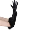 Fashion Cuff Feather Satin Elastic Long Full Finger Wedding Dress Gloves Halloween Makeup Party Opera Stage Dames wanten E43 J220719