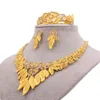 Ensemble de bijoux Design feuille d'or, collier, Bracelet, boucles d'oreilles et bague, 18k, arabie éthiopienne, indien, dubaï, cadeau de fête de mariage africain