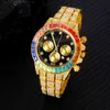 Hommes glacé montre de luxe diamant or acier inoxydable montre-bracelet à Quartz montre mâle horloge cadeau Relogio Masculino