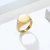 Fashion Band Rings för chic personlig 14 mm rostfritt stål Signet Stamp Ladies Ring Metal Round Top Minimalist Female Finger JE3842224