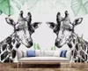 Wallpapers personalizado auto adesivo Nordic Pastoral 3D estéreo simples preto e branco girafa tv fundo de decoração de casa murais
