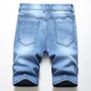 Elastische gescheurde zomerheren shorts 2022 Casual los blauwe short jeans gat patchwork denim broek pantalones cortos de hombre