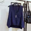 V-hals mouwloze mode trui Vest vrouwen losse pocket decoratie franje bodembont trui vest pullover vrouwelijke lente 201224