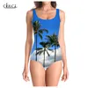 Sandy Beach Women Plant Palm Tree 3D Print Onepiece Swimwear Swimsuit Womens Sleeveless Slim Sexy Girl Swimsuit 220617