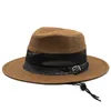 Chapeau de Cowboy occidental en paille fait à la main, chapeaux de soleil en feutre de plage, casquette d'été pour hommes et femmes, casquette à bord, Protection solaire, chapeaux unisexes