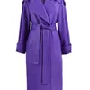 Lautaro Spring Autumn Long Luxury Elegant Purple Colored Faux Leather Trench Coat for Women Sashes Runway Designer Fashion 220815