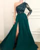 One Shoulder Floor Length A Line Split Long Sleeves Applique Sexy Evening Dresses 2022 Custom Made Prom Dresses