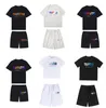 夏のメンズトラップスターTシャツセット半袖衣装シェニールトラックスーツスポーツウェアヒップホップブラックコットンロンドンストリートアジアサイズS-3XLトラップスター