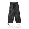 Spodnie Cargo Mężczyźni Summer Nowy japoński harajuku krawat hip-hop luźne luźne proste vintage szerokokadłubowe spodnie sznurka
