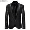 Noir Sequin Un Bouton Col Châle Costume Veste Hommes Bling Glitter Discothèque Prom DJ Blazer Veste Hommes Scène Vêtements pour Chanteurs 220409