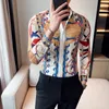 2023 new palace retro printing temperament mens shirt personality korean version longsleeved squareneck fashion casual top Asian size S-4XL