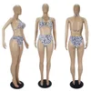 3pcs مجموعة نساء ملابس السباحة الكلاسيكية بدلة بيكيني مصمم أزياء مصمم الدانتر