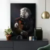 Tierkunst-Gemälde, Druck auf Leinwand, Wand-Leinwandkunst, Löwe, Gentleman, der Gitarre spielt, Bild für Wohnzimmer, Quadros, Heimdekoration