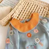 Herbst -Säuglings -Baby -Mädchen -Kleidung Anzug gestickt gestickte Lotusblattkragen Top+Spitzenhose 2pcs Kleinkindpullover Sets 220326