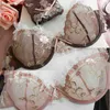 Underbara broderier lotus rosa ultratunna kvinnor sexiga transparenta kanter underkläder bra underkläderuppsättning l220727