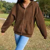 Women Sweatshirt Jacket Winter Clothes Female Zip Up Oversize Hoodies Casual Loose Black Brown Hoodie Vintage Fleece Pullover 220817