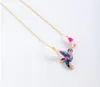 Pendant Necklaces Hand Enamel Glaze Cute Hummingbird Flower Necklace Clavicle Chain Women Fashion JewelryPendant