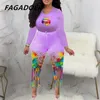 Fagadoer Tie Dye 캐주얼 2 피스 세트 플러스 크기 반바지 세트 여성 긴 소매 작물 탑 술 반바지 스포츠 트래 슈트 의상 220602