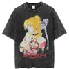 Harajuku t-shirt Mannen Hip Hop Vintage Gewassen Anime Grafische Oversized Shirts voor Streetwear Tees 100% Katoenen T-shirt 220706