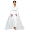 2022 Simple White Wedding Gowns Jacket And Pants Suits Detachable Skirt Country A Line Bridal Dresses V-neck Long Sleeves Elopement Dress