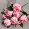 Decorative Flowers & Wreaths Head Burgundy Roses Bunch Artificial Western Rose Wedding Decoration 11 Color Peony Fake Flower Simulation Flow