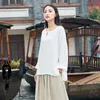 Women's Sleepwear Women's Spring And Summer Ladies Cotton Linen Pajamas One-piece Tops Retro Style Solid Color Women's Long-sleeved