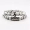 2pcs/set Retro Skull charm bracelet Natural stone Tiger eye beads bracelets strands wristband for women men Fine Fashion jewelry