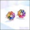 Stud -oorbellen sieraden trend bloem met regenboog kubieke zirkonia elegant roségoud voor vrouwen bruiloft verjaardag cadeau dhhwj