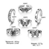 Härlig fjärilsring för kvinnor män vintage silver färg metallringar set utsökta gotiska ring mode smycken gåva