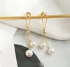 Orecchini perle a doppia perle lunghe oro 18k in oro che penzolano i gioielli di moda per perle d'acqua dolce per la signora/ragazza