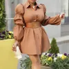 Casual Dresses Autumn Overized Women Dress African Brown Lapel Single-Breasted Long Sleeve Workwear Femme Vestiods Midi Robe