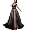 Sparkley Gothique Noir Champagne Robe De Mariée 2022 Vintage Longue A-ligne Robes De Mariée Illusion À Manches Courtes Dos Ouvert Corset À Lacets Robe De Mariage Hochzeitskleider