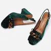 Retro Green Slingbacks Lady Dresh Shoes Designer Fashion Fringe Fringe Velvet High Chunky Talon Femmes Pumps