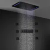 Matte Black LED Shower Set Massage Rainfall Waterfall Showerheads Bathroom 5functions Thermostatic Mixer Faucets With Side Spray