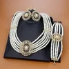 Sunspicems Algeriet Marocko Gold Color Pearl Bead Halsband med örhänge armband för kvinnor indiska brudbröllop smyckesuppsättningar 220726