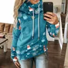 Kadın Hoodies Sweatshirts Kadın Noel Baskı Kontrast Ekleme Uzun Kollu Hoodie Sweatshirt Strap Topswomen's