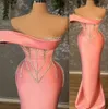 2022 Plus La Taille Arabe Aso Ebi Rose Luxueux Sexy Robes De Bal Perles Cristaux Soirée Formelle Partie Deuxième Réception Anniversaire Robes De Fiançailles Robe B0804G03