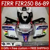 Kit carenature per YAMAHA FZR250R FZR250 FZR 250 R RR 86 87 88 89 FZR-250 Corpo 142No.76 FZR250RR 86-89 FZRR FZR 250R 250RR FZR-250R 1986 1987 1988 1989 Carrozzeria bianco fabbrica