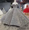 2022 Luxury Silver Blingbling Sequin Girls Pageant Robes Fluffy Off the épaule Robes de fille de fleur ruée Robes de bal robes de fête pour filles
