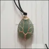 Pendant Necklaces Natural Agate Rose Quartz Crystal Stone Wire Wrap Handmade Tree Of Life Drop Gold Sier Color Pen Mjfashion Dhgit