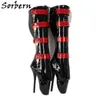 Sorbern Clés Verrouillables Ballet Bottes Femmes Noir Et Rouge Stilettos Fétiche Talon Haut 18 Cm À Lacets Drag Queen Chaussures Couleurs Personnalisées