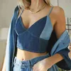 wsevypo Color Block Denim Camisoles Summer Women Ladies Spaghetti Straps Bustier Crop Tops Fashion Streetwear Blue Jeans Vest G220414