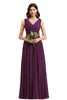 Abiti da damigella d'onore in chiffon su misura Viola Sexy scollo a V Sheer Back Lunghezza del pavimento Abito per la madre della sposa Abiti da ballo da sera BM3004