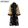 KPYTOMOA Women Fashion Patchwork Velvet With Belt Kimono Bluses Vintage Floral Print Cardigan Female Shirts Chic Long Tops 210326