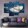 4 Panels KIT Frameless Posters Canvas Wall Art Picture Print Great White Shark Canvas Paintings Wall Decorations for Living Room